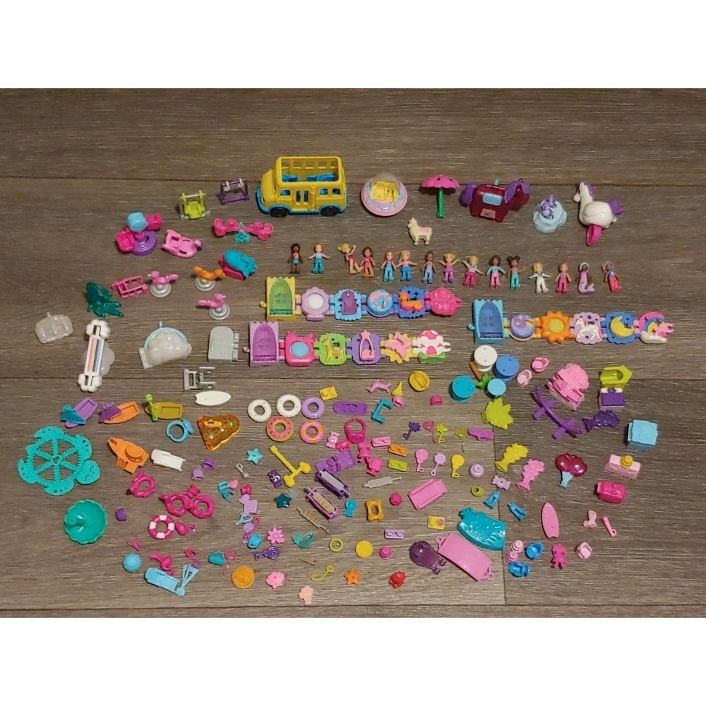 HUGE Polly Pocket Doll LOT- 15 Micro Mini Figures + 3 Bracelets + Accessories